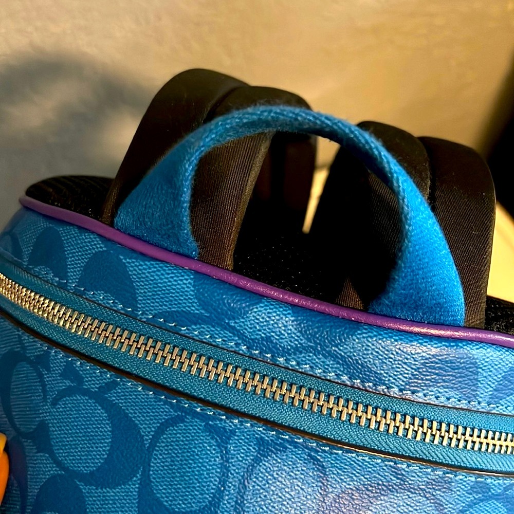 🌈 COACH RARE Court Backpack In Blocked Signature Canvas Colorblock MINT!! 💜💙💚💖 - Picture 9 of 17